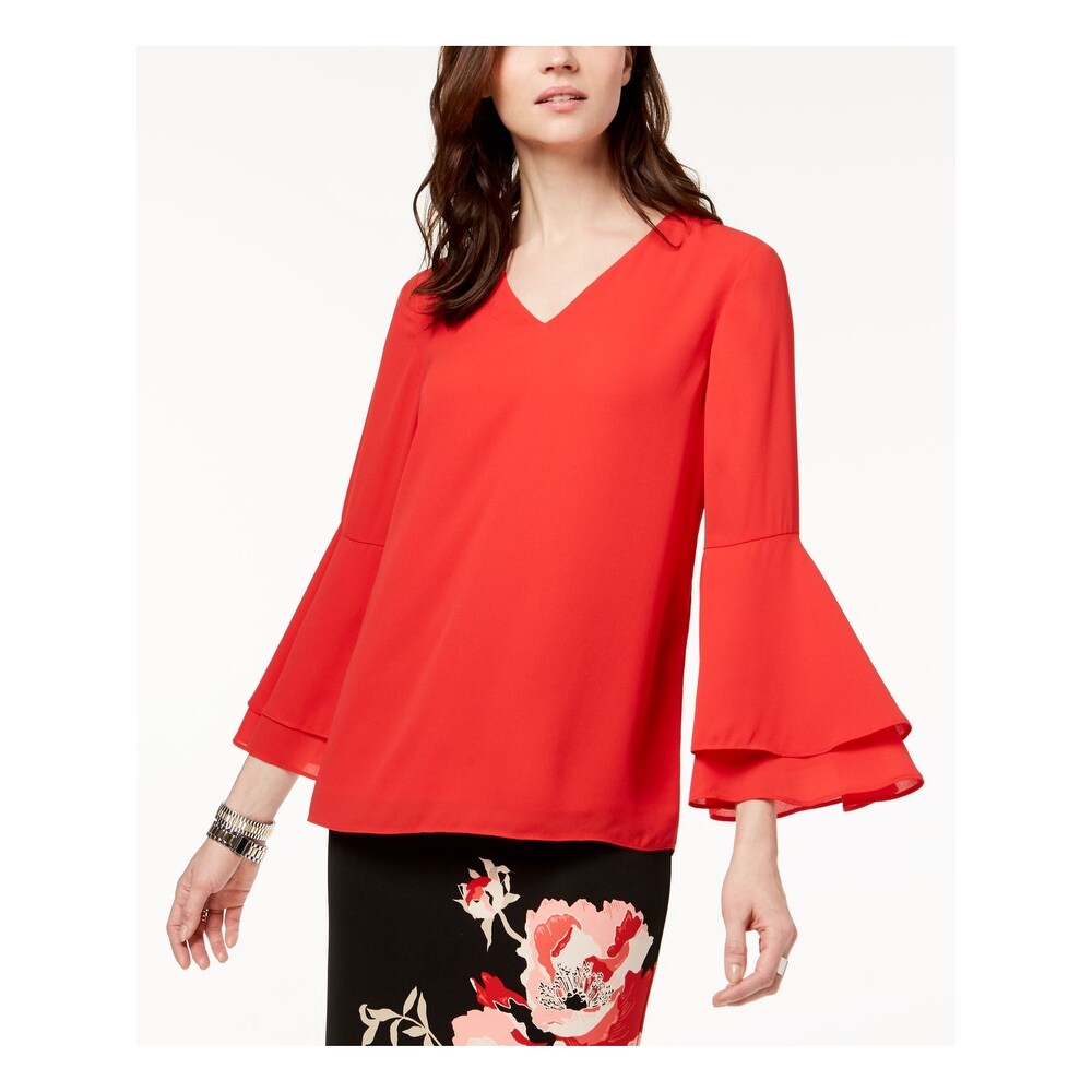 Alfani Womens Smocked V-Neck Shirt Pullover Top Blouse BHFO 1488